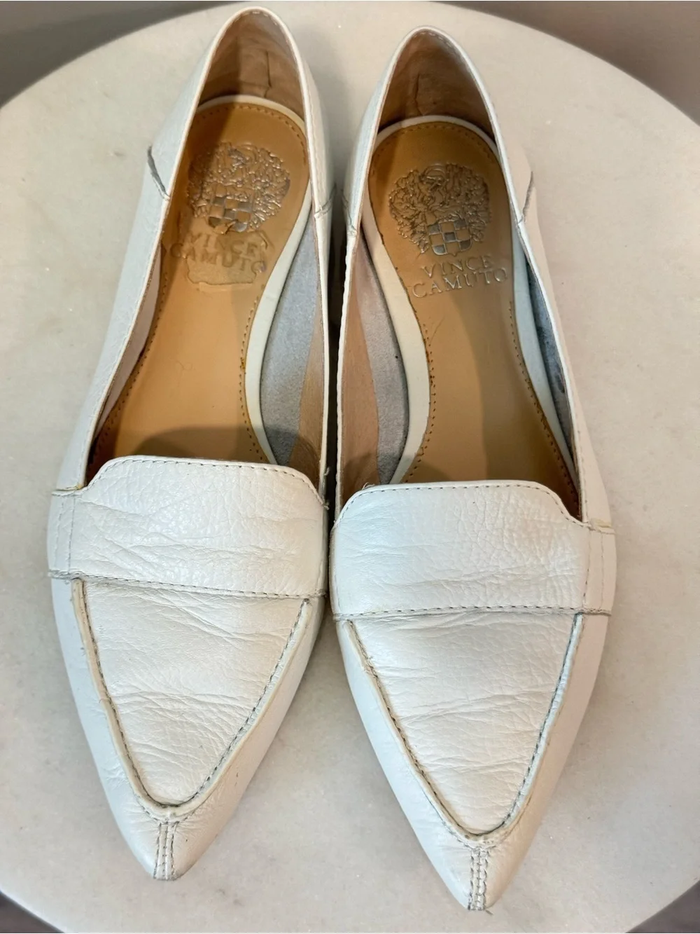Vince Camuto White Pointed-Toe Leather Loafers